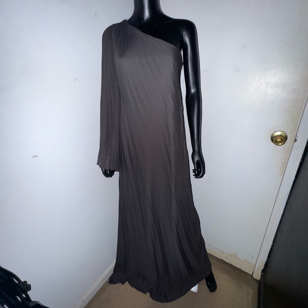 Halston Heritage One-Shoulder Charcoal Dress